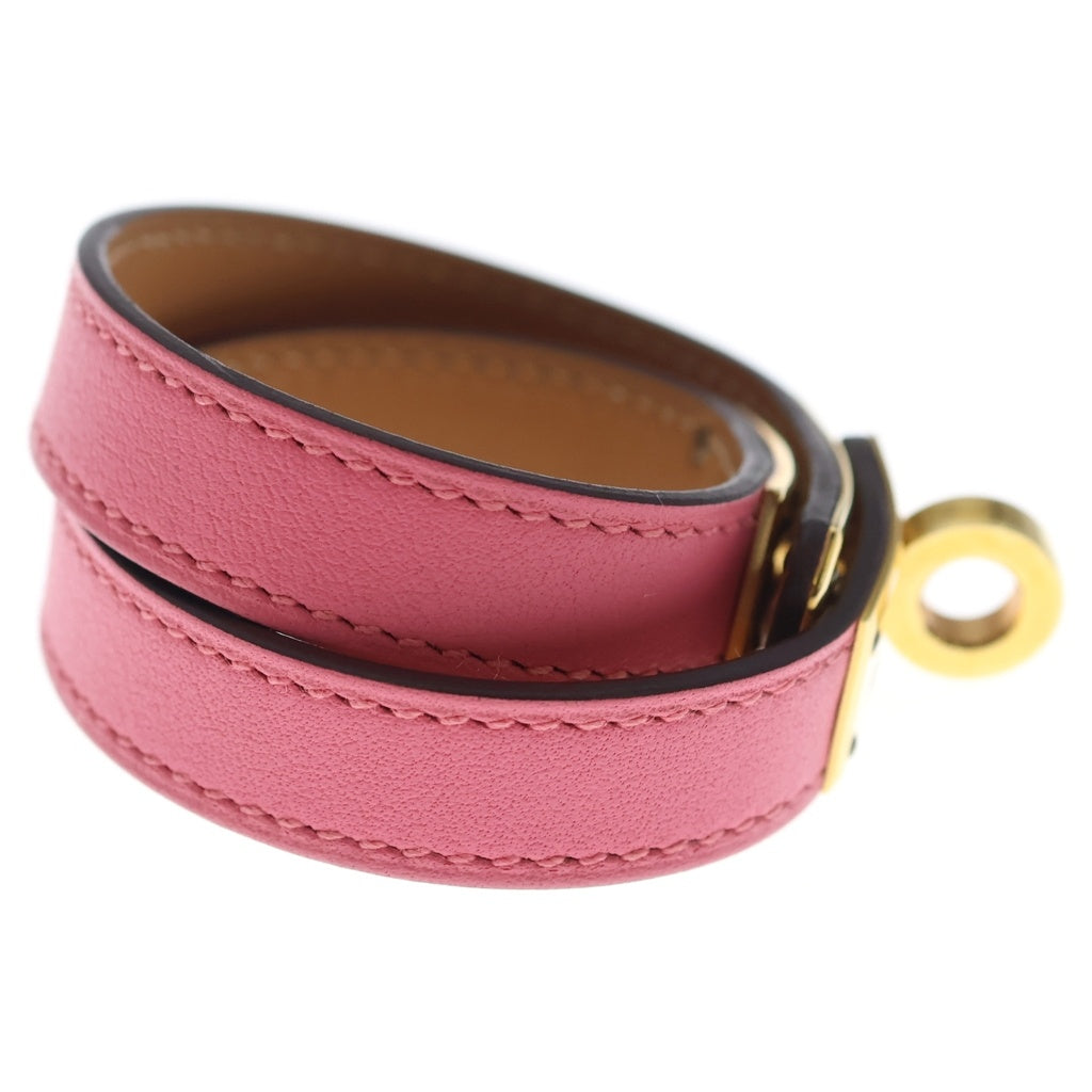 HERMES(エルメス) ケリードゥブルトゥール A刻印 レザーブレスレット ピンク/ゴールド レディース