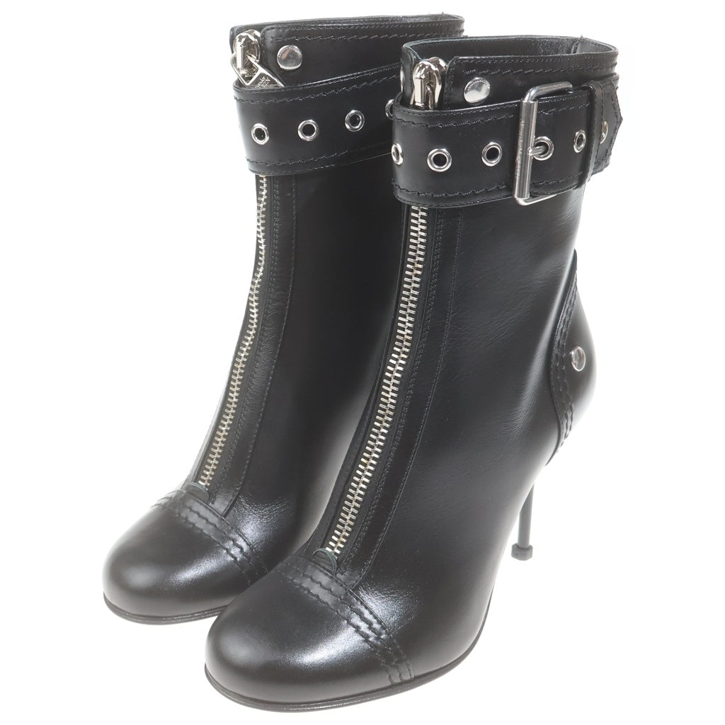 Alexander McQueen(アレキサンダーマックイーン) バックル レザーブーツ ヒール センタージップ レディース 757505 ブラック