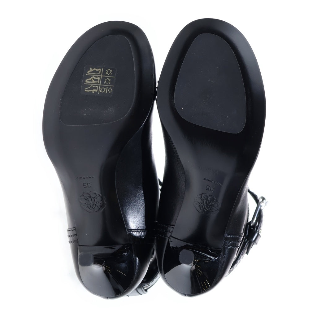 Alexander McQueen(アレキサンダーマックイーン) バックル レザーブーツ ヒール センタージップ レディース 757505 ブラック 757505 箱付