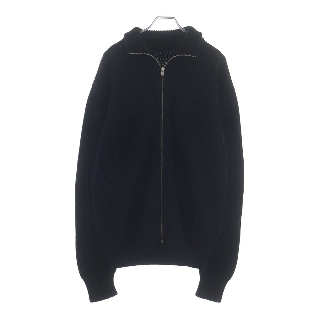 MM6 Maison Margiela(エムエムシックスメゾンマルジェラ) 25AW リブニットスポーツジャケット ドライバーズニット コットンジップアップセーター ブラック SH0AM0028 M13039