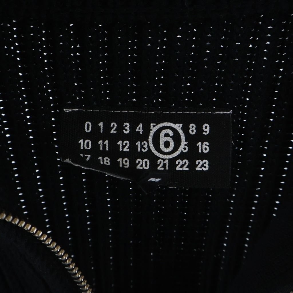 MM6 Maison Margiela(エムエムシックスメゾンマルジェラ) 25AW リブニットスポーツジャケット ドライバーズニット コットンジップアップセーター ブラック SH0AM0028 M13039
