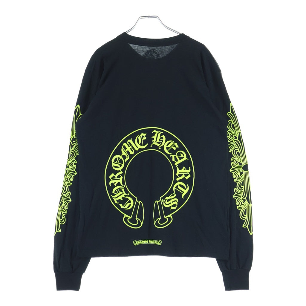 CHROME HEARTS(クロムハーツ) HORSESHOE S/S TEE BLACK/NEON YELLOW ホースシュー 袖フローラル プリント ロングスリーブ 長袖Tシャツ カットソーブラック/イエロー