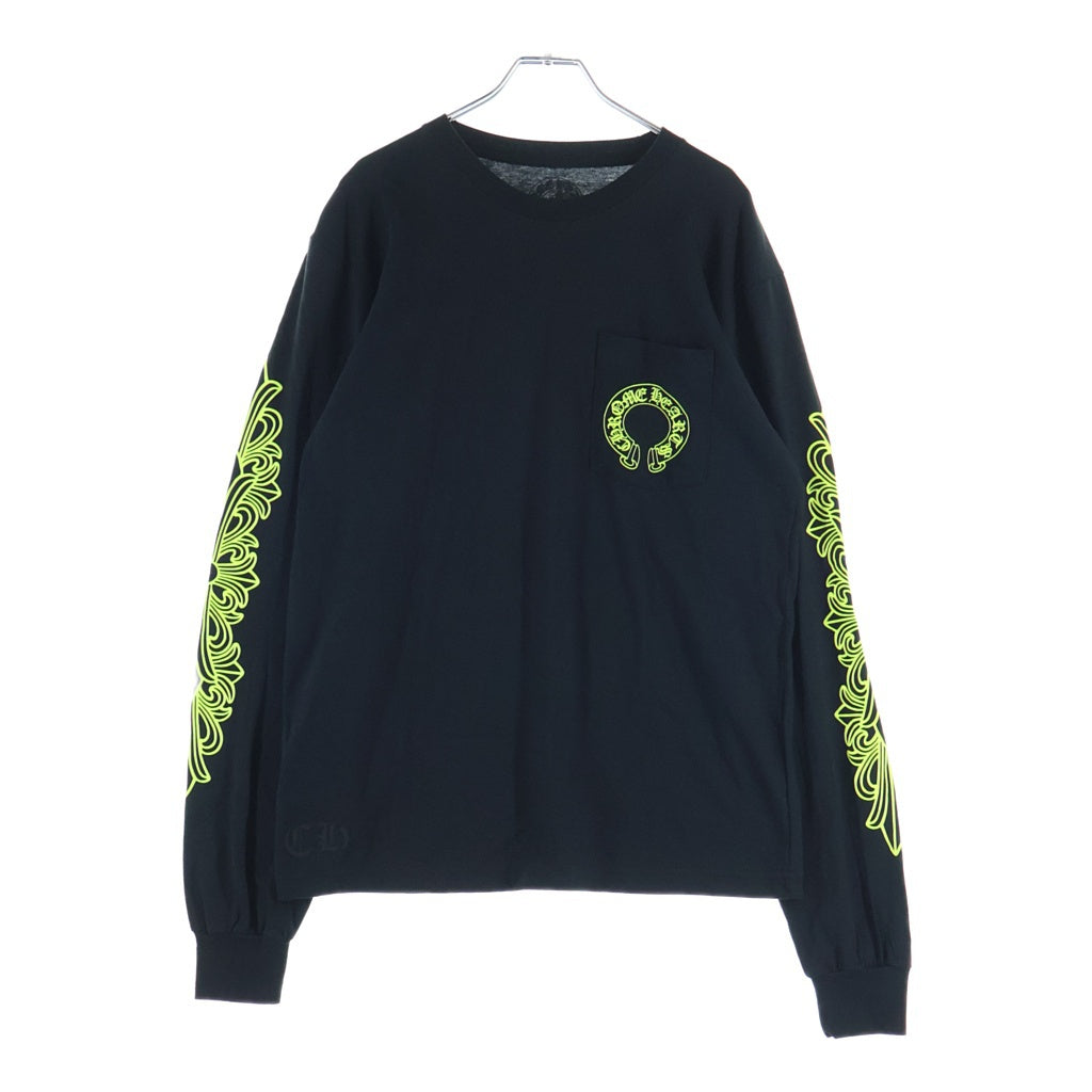 CHROME HEARTS(クロムハーツ) HORSESHOE S/S TEE BLACK/NEON YELLOW ホースシュー 袖フローラル プリント ロングスリーブ 長袖Tシャツ カットソーブラック/イエロー