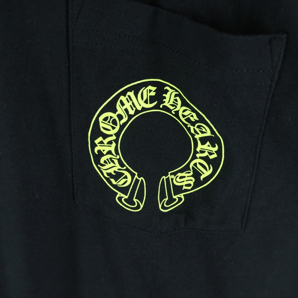 CHROME HEARTS(クロムハーツ) HORSESHOE S/S TEE BLACK/NEON YELLOW ホースシュー 袖フローラル プリント ロングスリーブ 長袖Tシャツ カットソーブラック/イエロー