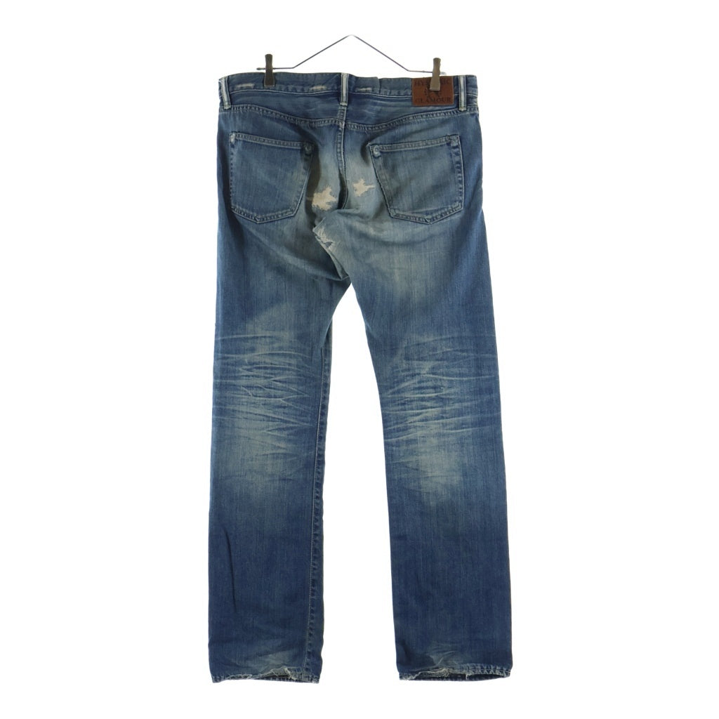 HYSTERIC GLAMOUR(ヒステリックグラマー) ピラミッドスタッズパッチワークダメージデニムパンツ コーデュロイリペア加工ジーンズ インディゴ