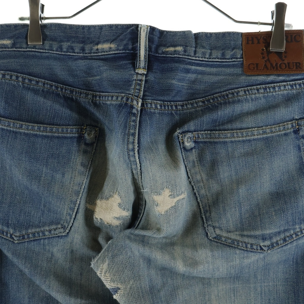 HYSTERIC GLAMOUR(ヒステリックグラマー) ピラミッドスタッズパッチワークダメージデニムパンツ コーデュロイリペア加工ジーンズ インディゴ