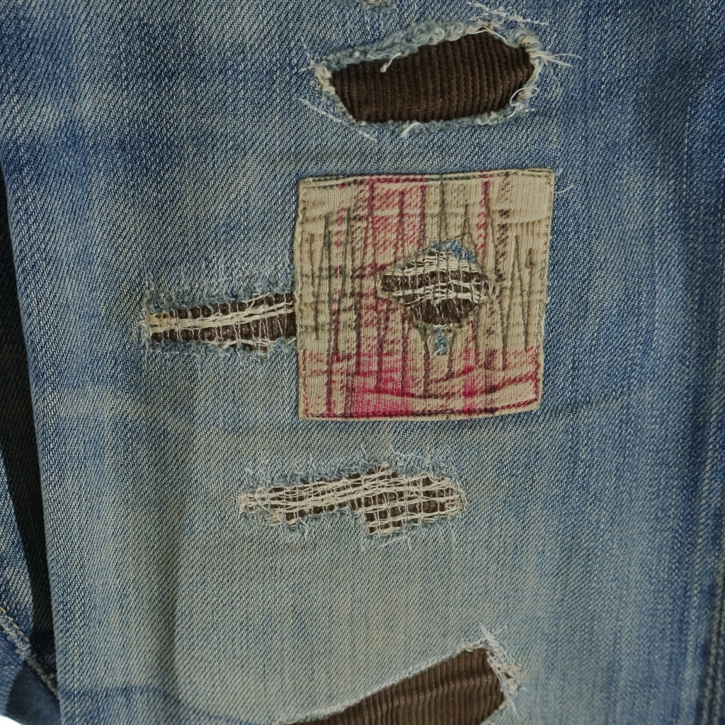 HYSTERIC GLAMOUR(ヒステリックグラマー) ピラミッドスタッズパッチワークダメージデニムパンツ コーデュロイリペア加工ジーンズ インディゴ