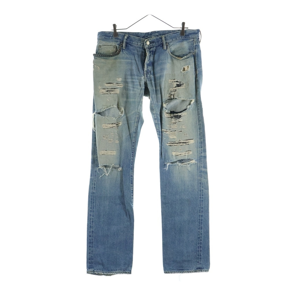 HYSTERIC GLAMOUR(ヒステリックグラマー) ピラミッドスタッズダメージデニムパンツ リペア加工ジーンズ インディゴ