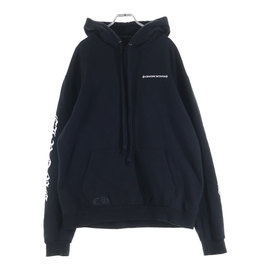 CHROME HEARTS(クロムハーツ) Cross Tire Track Pullover Hoodie クロス タイヤトラック プルオーバーフーディー 袖プリント スクロールロゴ バックボーンプリント CHロゴ ブラック