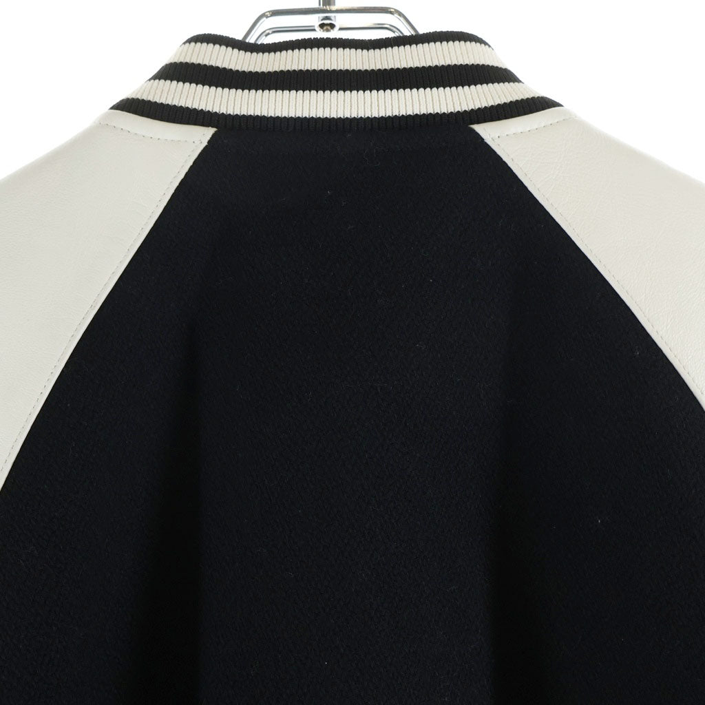 CELINE(セリーヌ) 24SS Classic Teddy Jacket 2V39V896C クラシックテディジャケット レザー切替ウールスタジアムジャケット ブラック/ホワイト