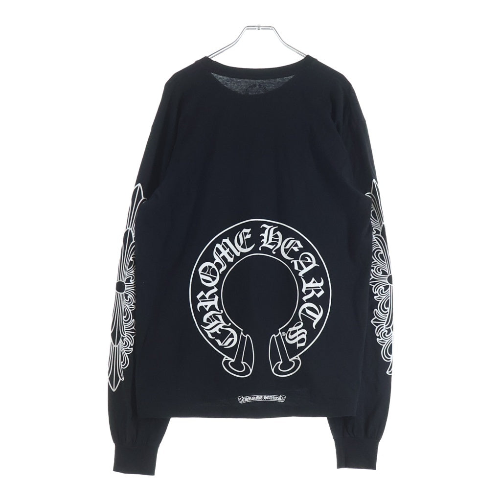 CHROME HEARTS(クロムハーツ) BACK HORSESHOE PRINT LS TEE バックホースシュー 袖フローラル プリント ロングスリーブ 長袖Tシャツ カットソー ブラック -