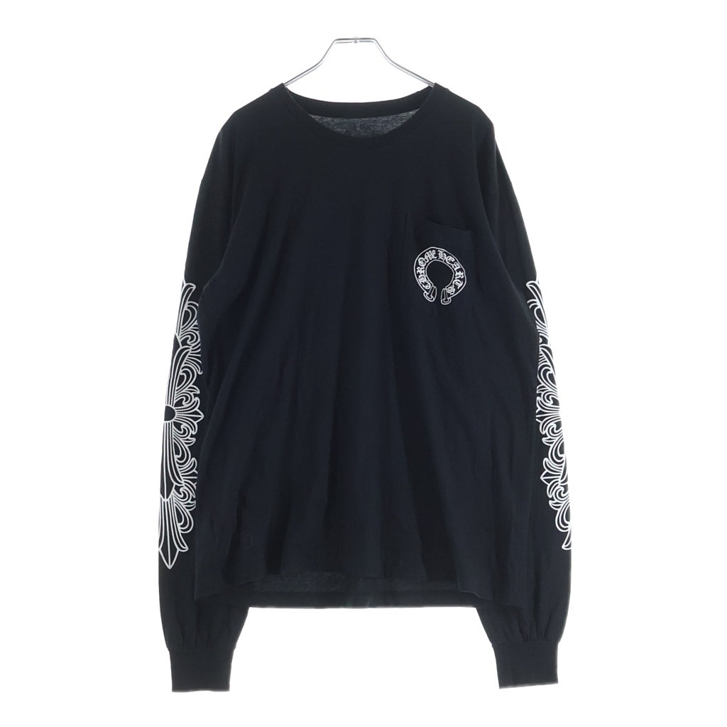 CHROME HEARTS(クロムハーツ) BACK HORSESHOE PRINT LS TEE バックホースシュー 袖フローラル プリント ロングスリーブ 長袖Tシャツ カットソー ブラック -