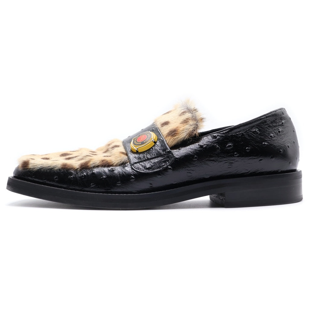 MARTINE ROSE(マーティンローズ) Square Toe Loafer スクエアトゥ レオパード ローファー ブラック 1078LE03001