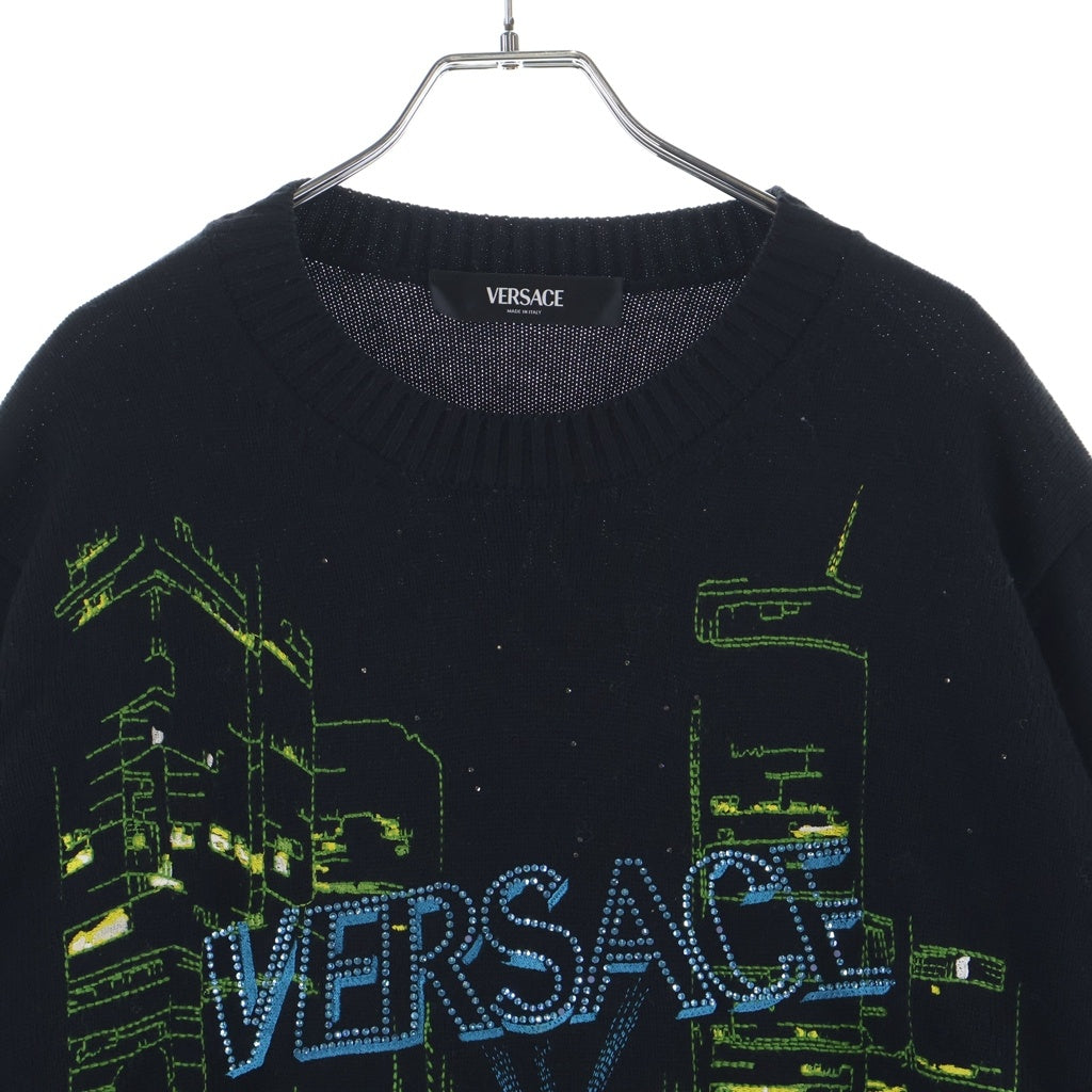 VERSACE(ヴェルサーチ) パッチロゴ ジップアップ ドライバーズニット ブラック 1017009 1A12071