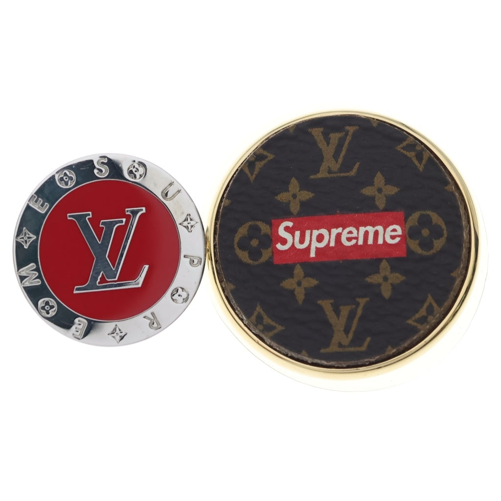 LOUIS VUITTON(ルイヴィトン) 17AW × SUPREME City Badge Broach Set シティバッヂブローチ モノグラム ボックスロゴ ブラウン/レッド MP2076
