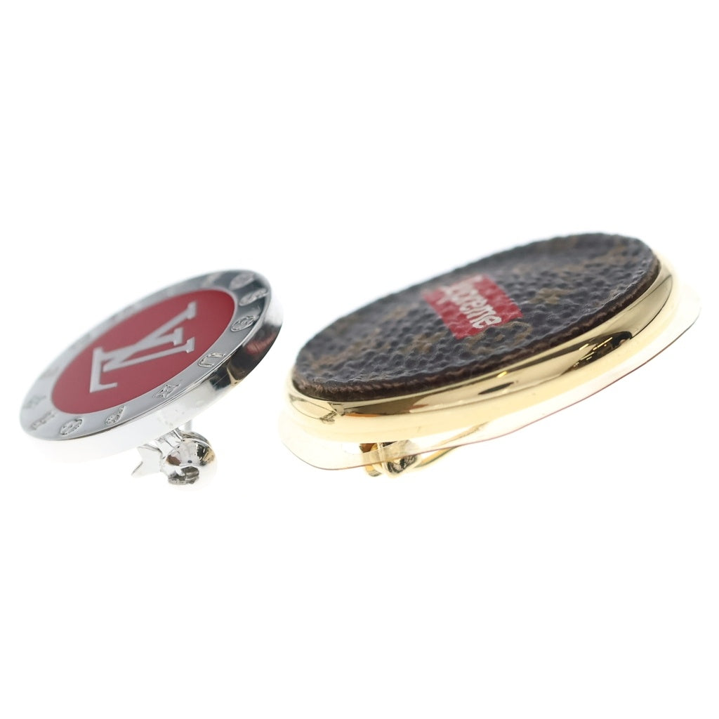 LOUIS VUITTON(ルイヴィトン) 17AW × SUPREME City Badge Broach Set シティバッヂブローチ モノグラム ボックスロゴ ブラウン/レッド MP2076