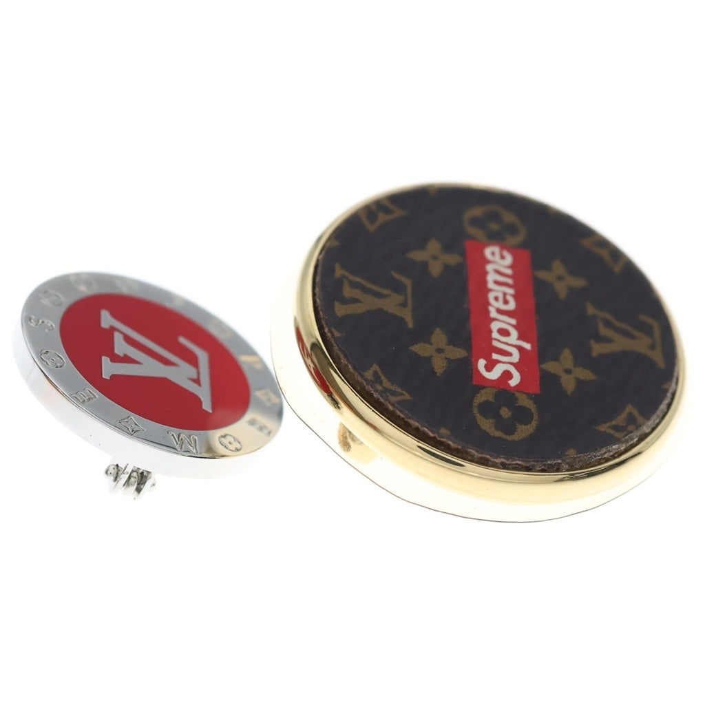 LOUIS VUITTON(ルイヴィトン) 17AW × SUPREME City Badge Broach Set シティバッヂブローチ モノグラム ボックスロゴ ブラウン/レッド MP2076
