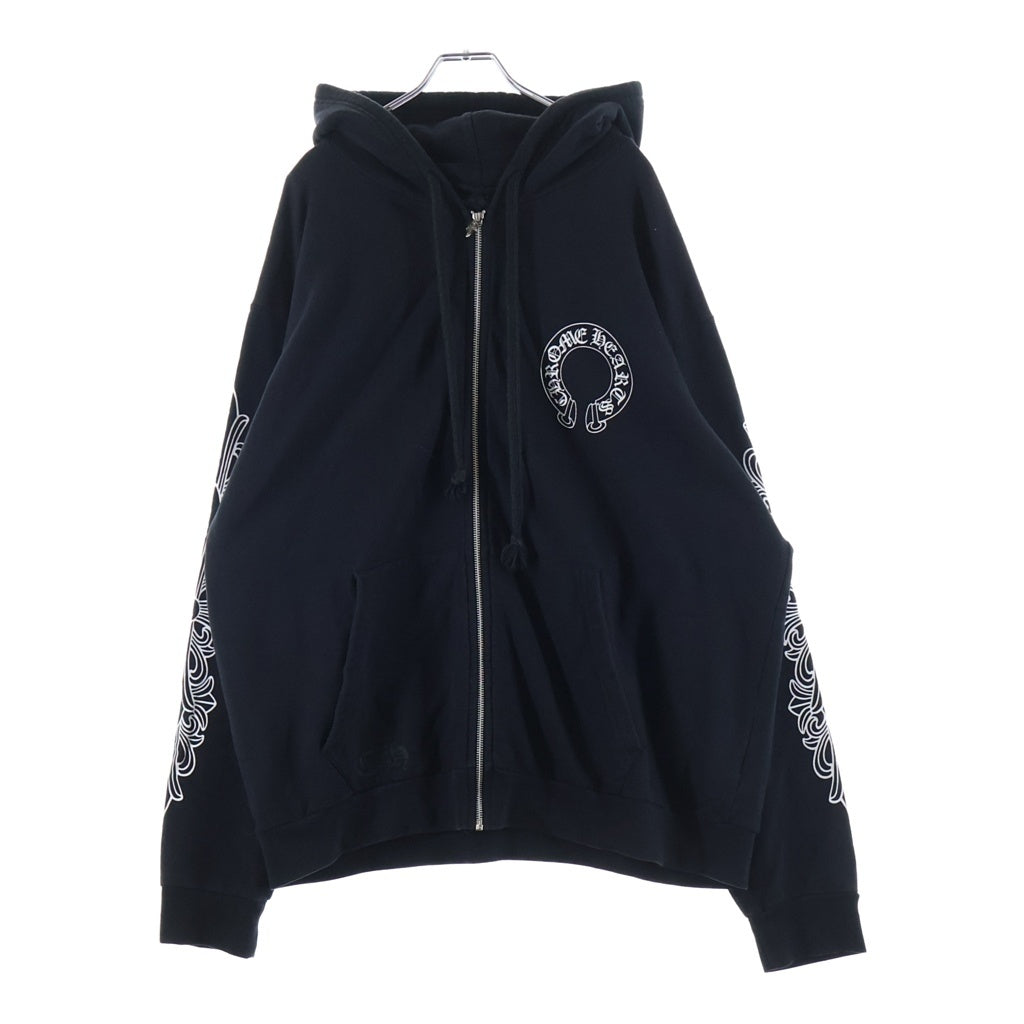 CHROME HEARTS(クロムハーツ) SWTSHRT HD ZIP FUCK YOU アームフローラル バックホースシュー プリントジップアップスウェットパーカー フーディー ブラック