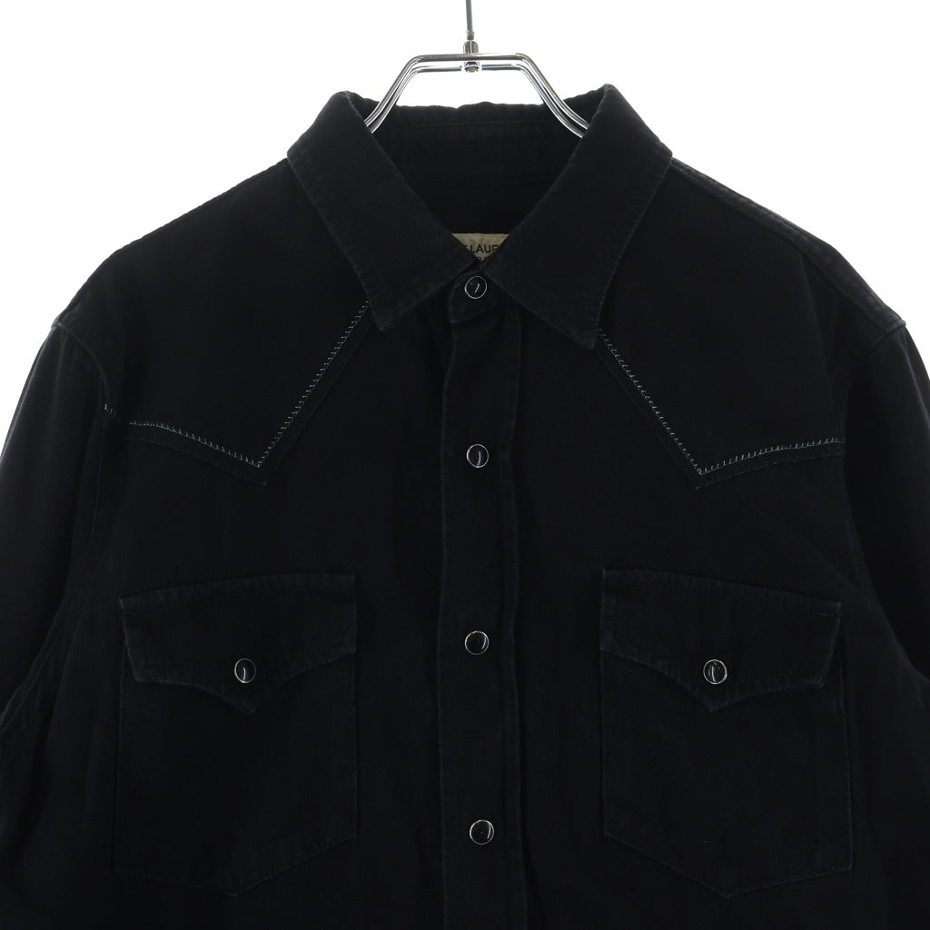 SAINT LAURENT PARIS(サンローランパリ) 19AW ボタンフライ コットン ウエスタン 長袖シャツ ブラック 531727