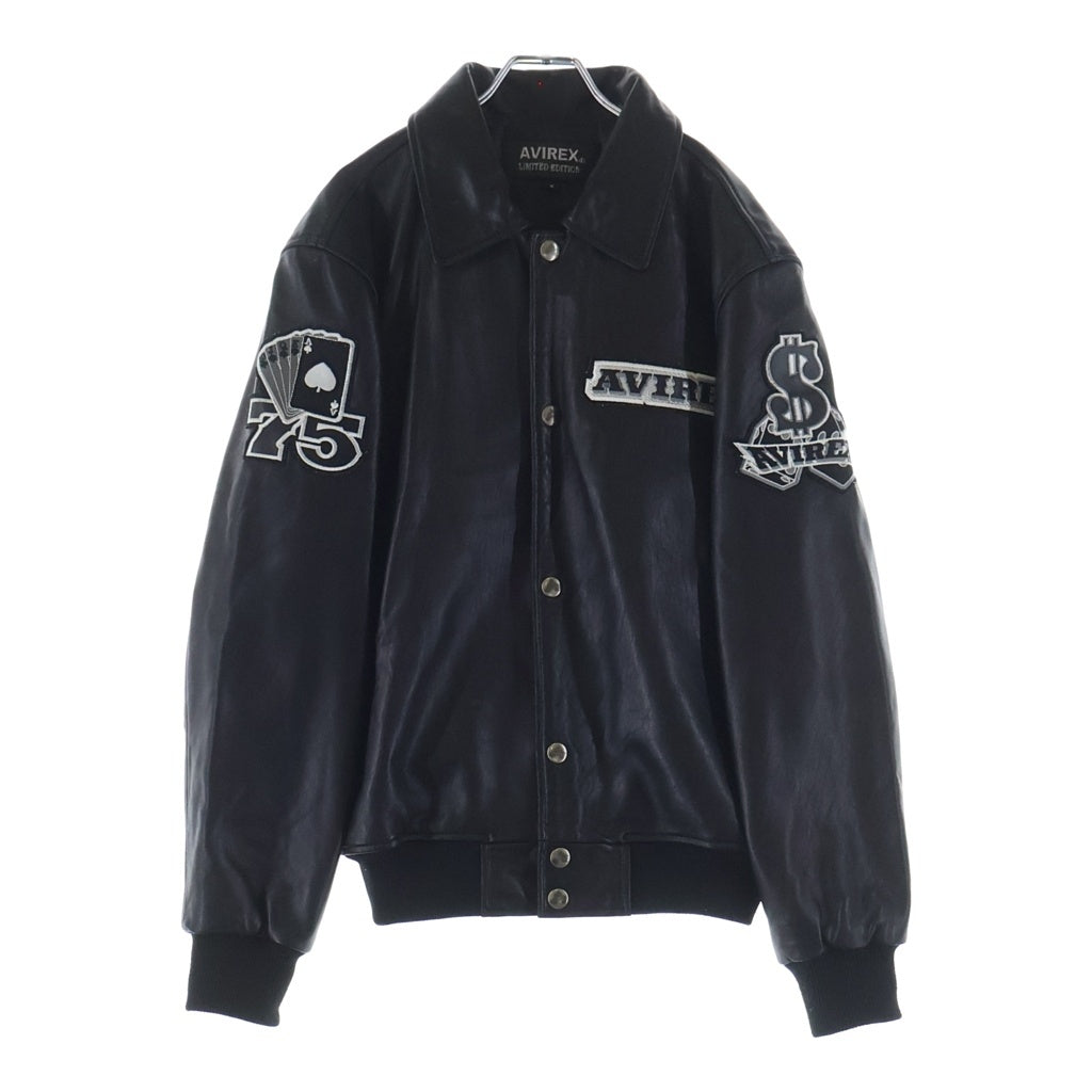 AVIREX(アヴィレックス) VARSITY LEATHER JACKET ロゴパッチ付き レザージャケット ブラック