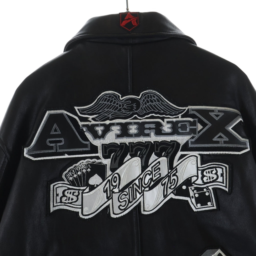 AVIREX(アヴィレックス) VARSITY LEATHER JACKET ロゴパッチ付き レザージャケット ブラック