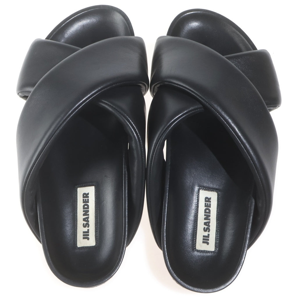 JIL SANDER(ジルサンダー) NAPPA SENTANIL シープ レザー クロスストラップ スライド サンダル ブラック J32WP0001 P4838