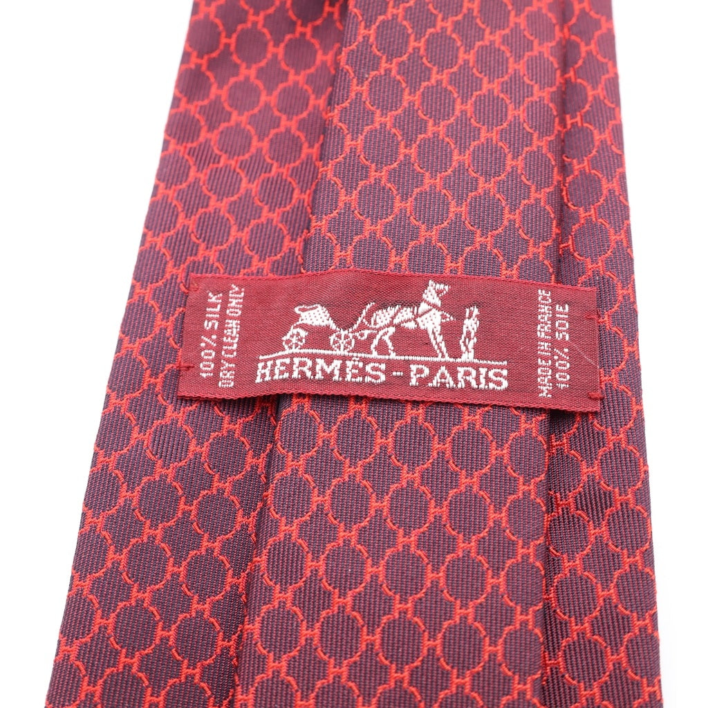 HERMES(エルメス) 総柄 シルクネクタイ レッド