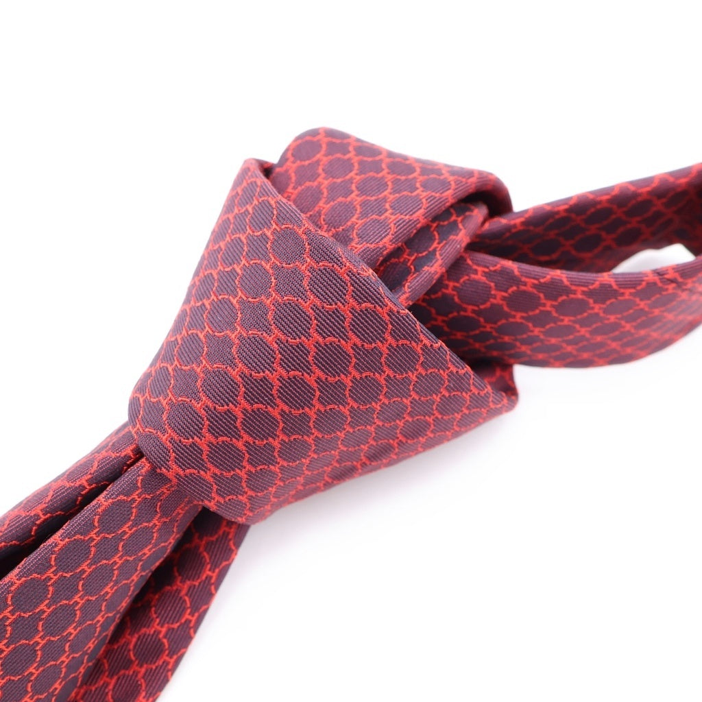 HERMES(エルメス) 総柄 シルクネクタイ レッド