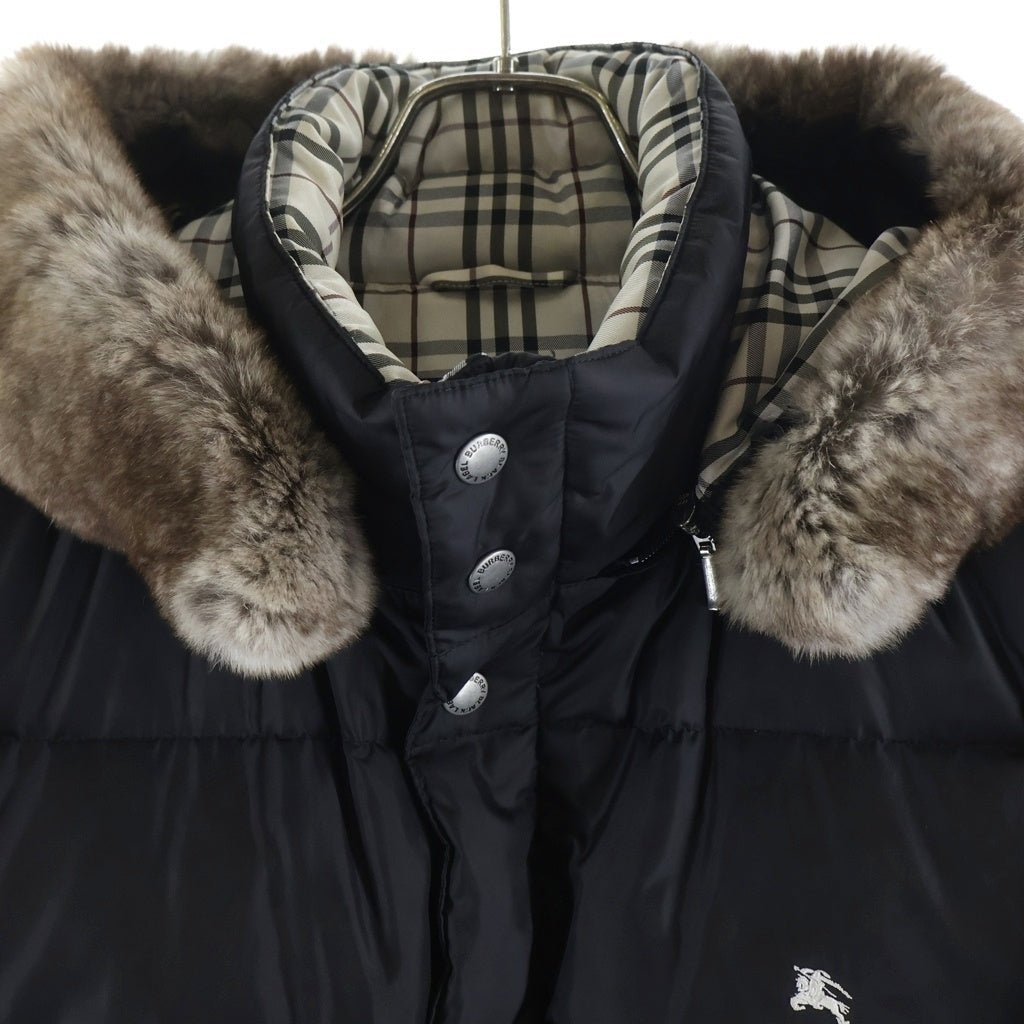 BURBERRY BLACK LABEL(バーバリー ブラックレーベル) ナイロンフードダウンジャケット ラビットファー ブラック BMP04-133-09