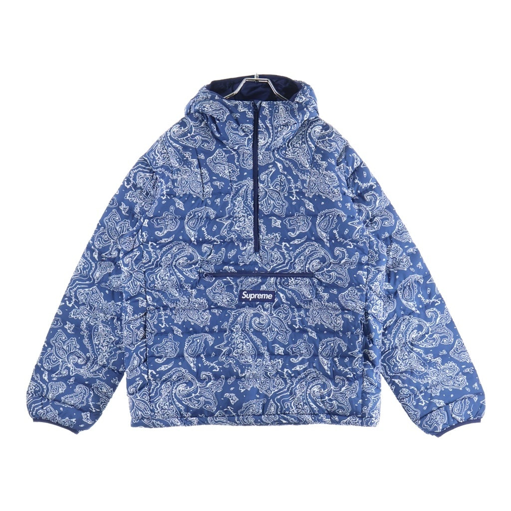 SUPREME(シュプリーム) 22AW Micro Down Half Zip Hooded Pull Over マイクロ フロントボックスロゴデザイン ペイズリー ハーフジップ フーデッド ダウンジャケット ブルー
