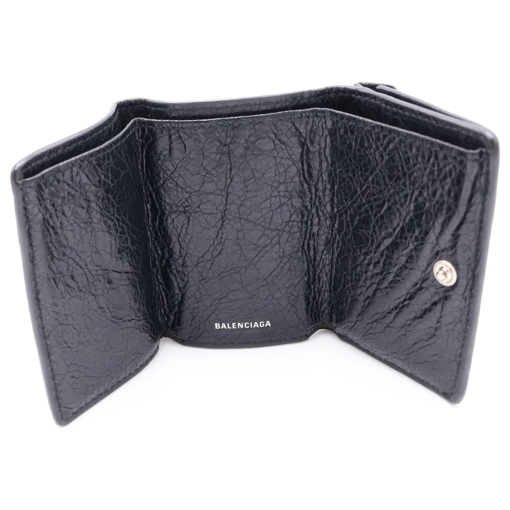 BALENCIAGA(バレンシアガ) ペーパーミニウォレット 三つ折り財布 コインケース ブラック レザー 391446 1060 レディース