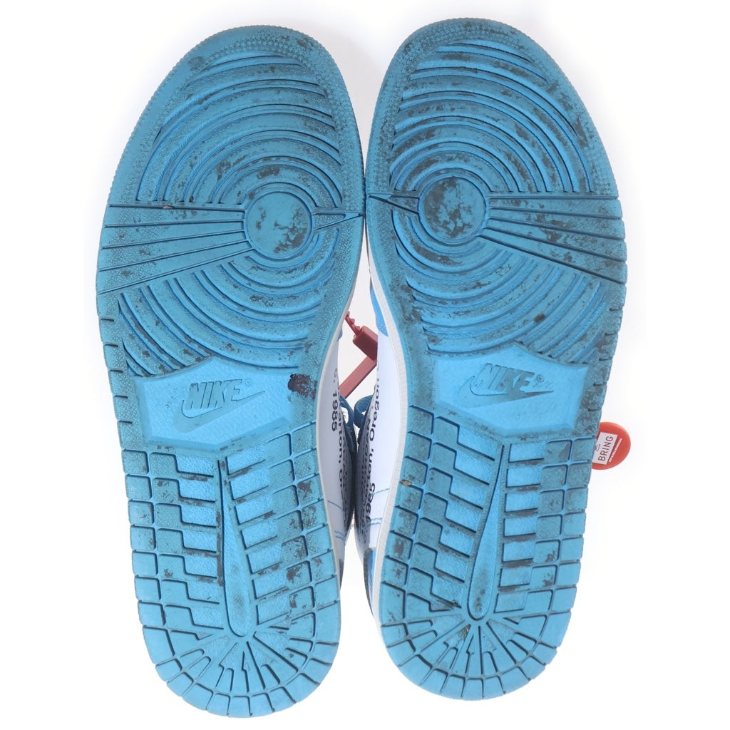 NIKE(ナイキ) ×OFF-WHITE AIR JORDAN 1 POWDER BLUE UNC AQ0818-148 オフホワイト エアジョーダン1 パウダーブルー ハイカットスニーカー ホワイト/ブルー US9/27cm