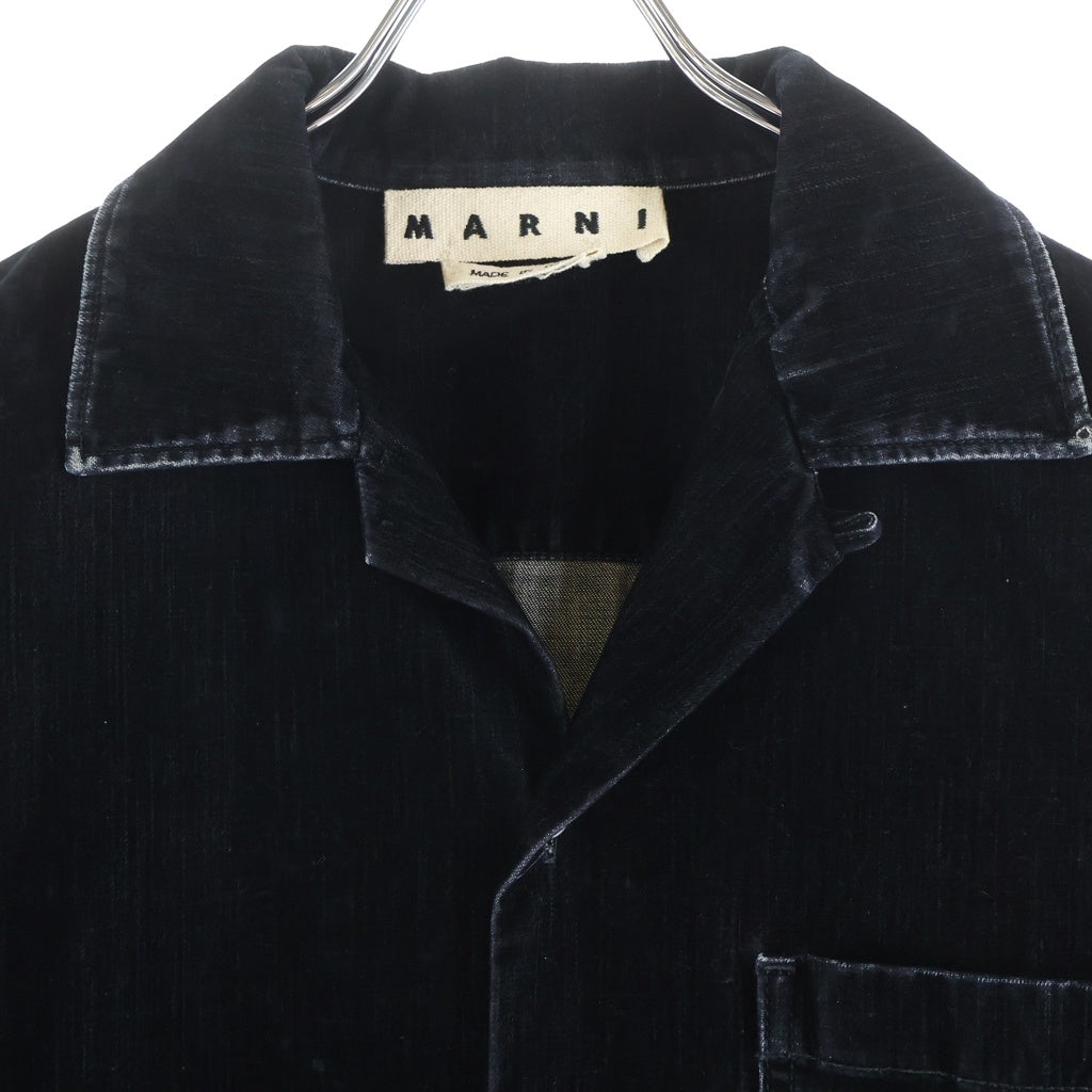 MARNI(マルニ) 20AW オープンカラーベロア長袖シャツ ダメージ加工 ブラック CUJU0007A0 S30698