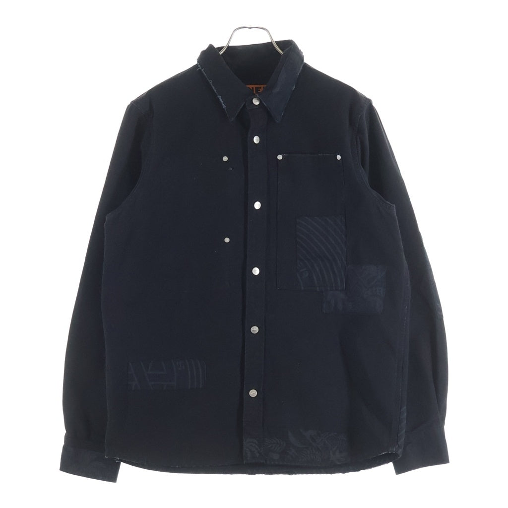 VYNER ARTICLES(ヴァイナーアーティクルズ) Worker Shirt with Bandana Patches バンダナパッチ ワーク長袖シャツ ブラック