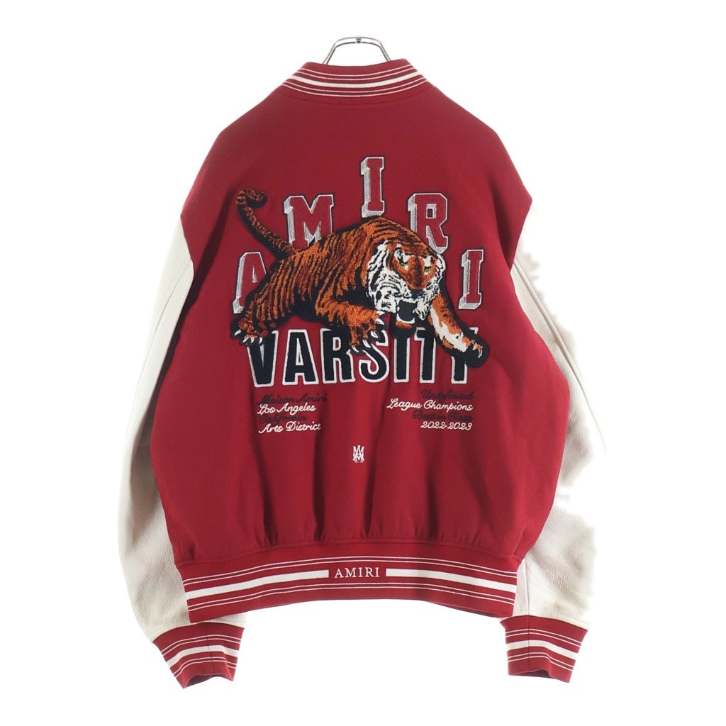 AMIRI(アミリ) 23AW TIGER VARSITY JACKET レザー タイガー刺繍 ヴァーシティジャケット スタジャン レッド