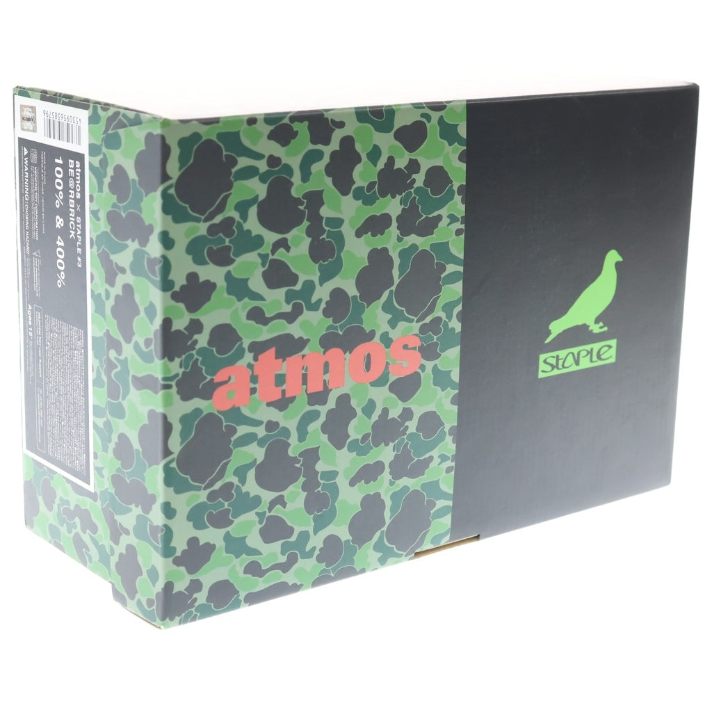 MEDICOM TOY(メディコムトイ) BE@RBRICK × atmos × STAPLE 100% & 400% ベアブリック フィギュア 人形 ホワイト/ブラック/グリーン