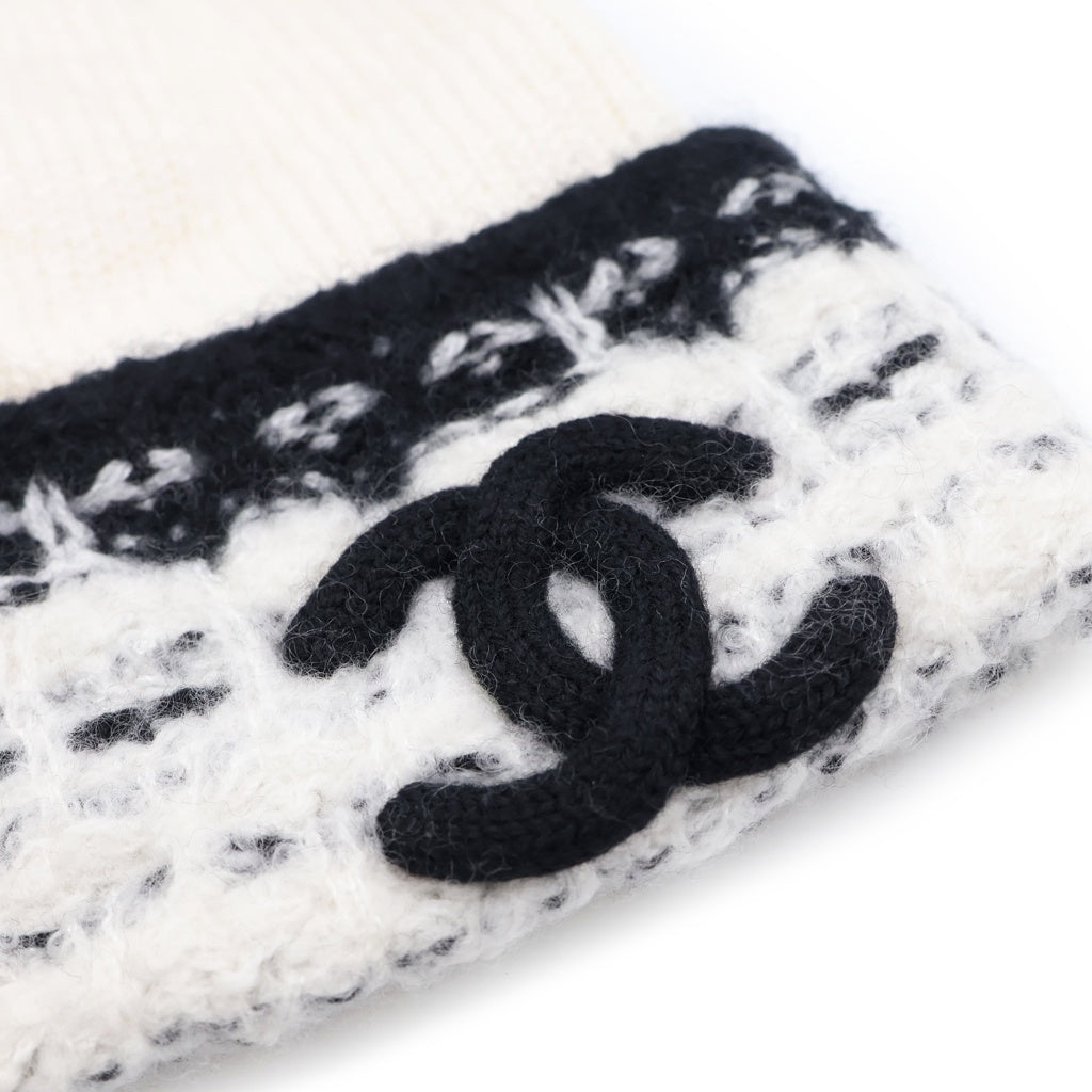 CHANEL(シャネル) ココマーク カシミヤウール ニット帽 ビーニー レディース ホワイト/ブラック -