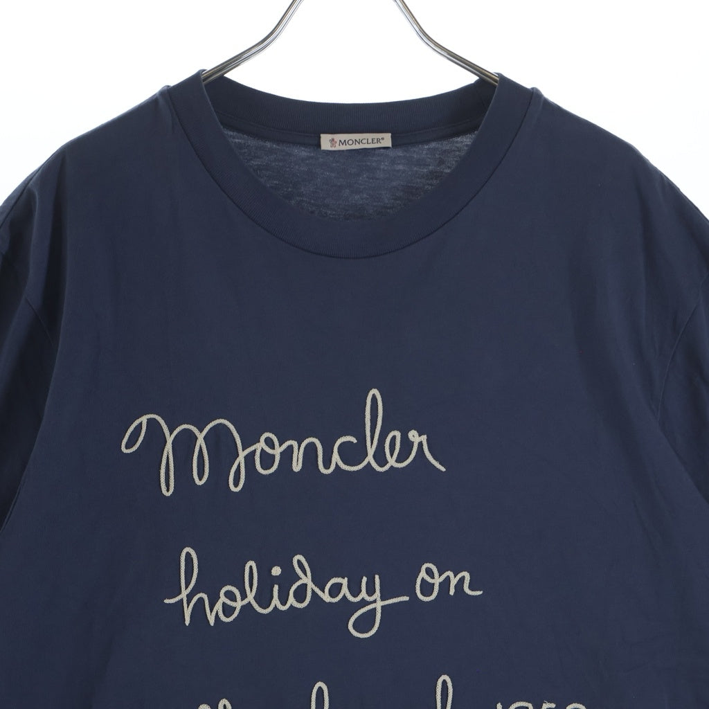 MONCLER(モンクレール) Holiday on the beach 1952 フロント刺繍 クルーネック半袖Tシャツ カットソー ネイビー L10918C0005389B8U