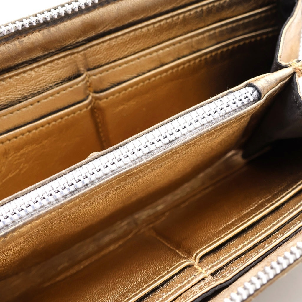 CHROME HEARTS(クロムハーツ) REC F ZIP QUILTED WALLET セメタリークロス キルティング レザーロングウォレット 長財布 ゴールド -