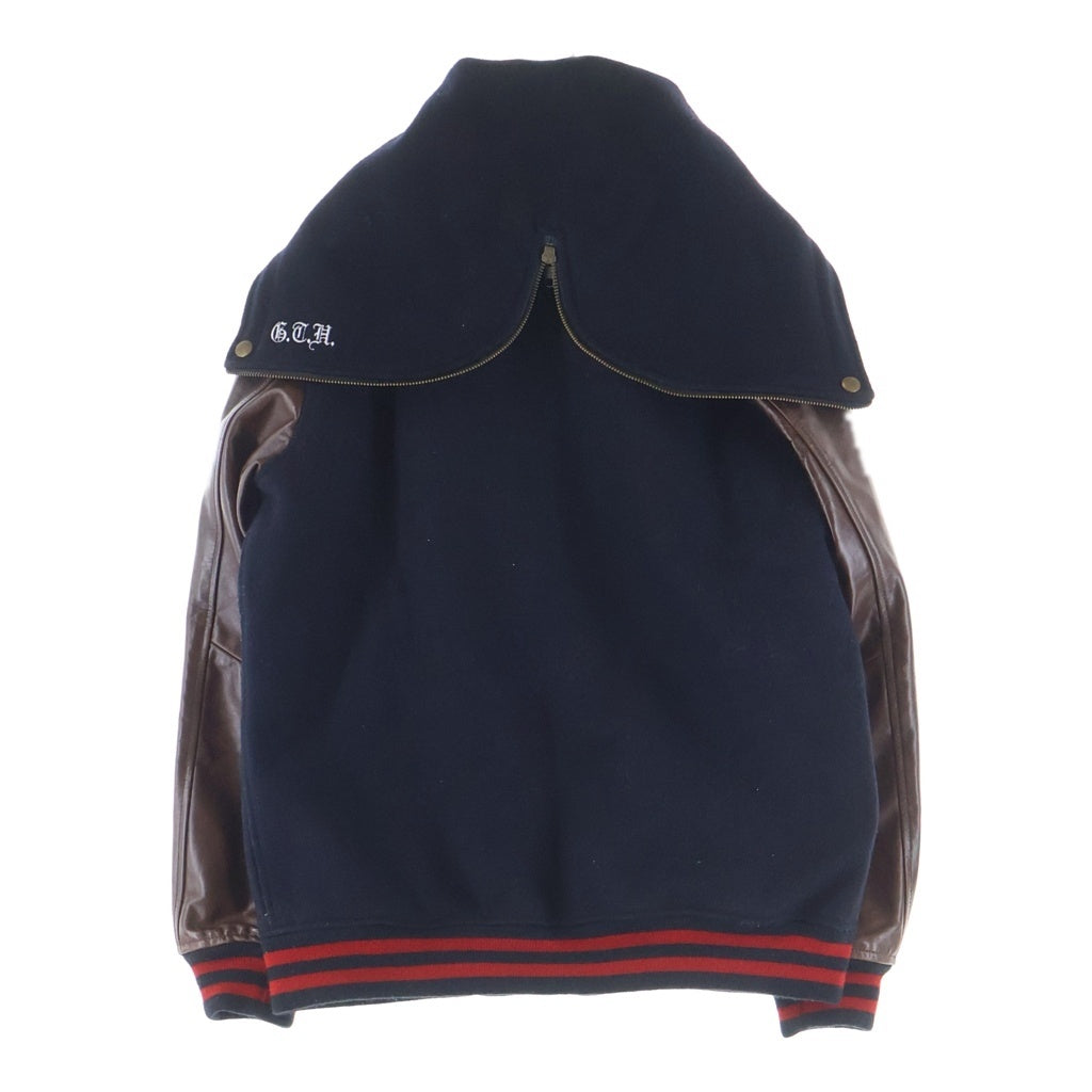 SUPREME(シュプリーム) 12AW Hooded Varsity Jacket フーディーバーシティージャケット レザー切り替えスタジャン ネイビー/ブラウン -