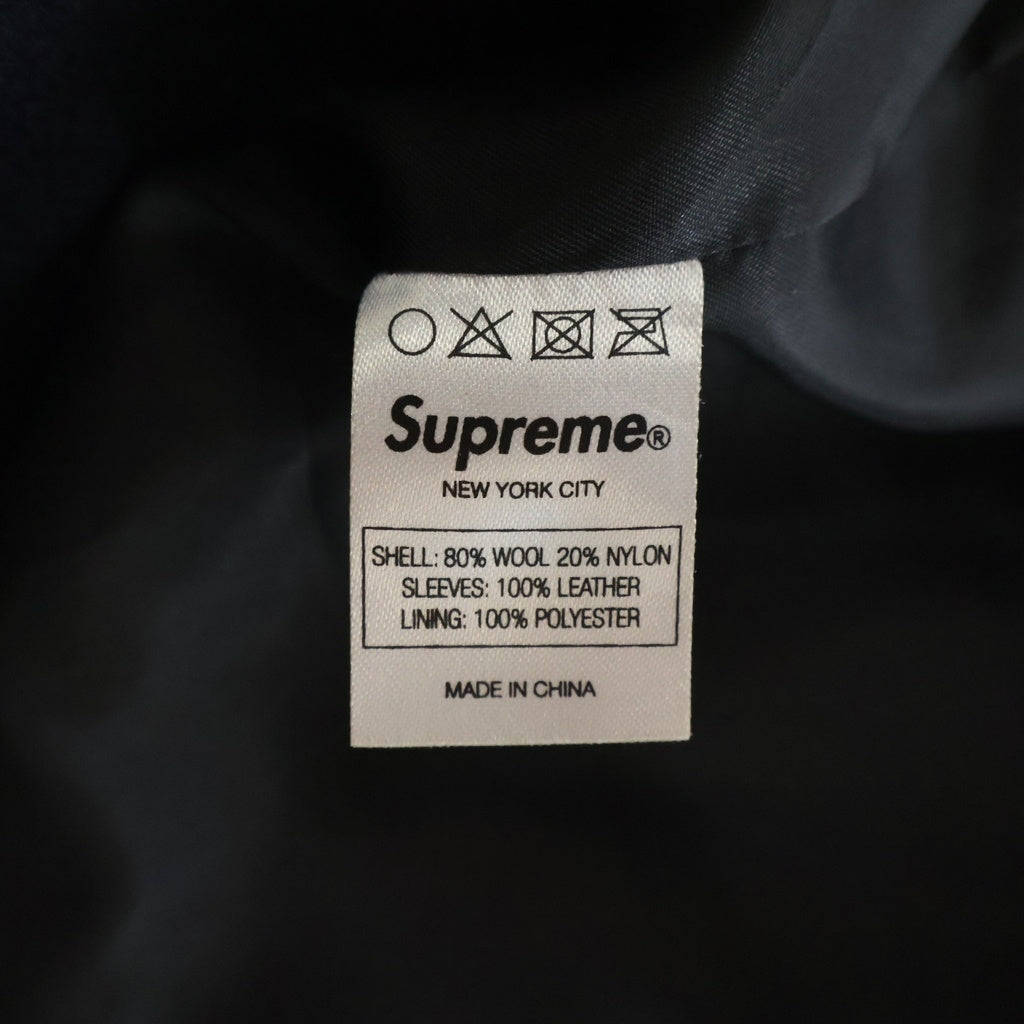SUPREME(シュプリーム) 12AW Hooded Varsity Jacket フーディーバーシティージャケット レザー切り替えスタジャン ネイビー/ブラウン -
