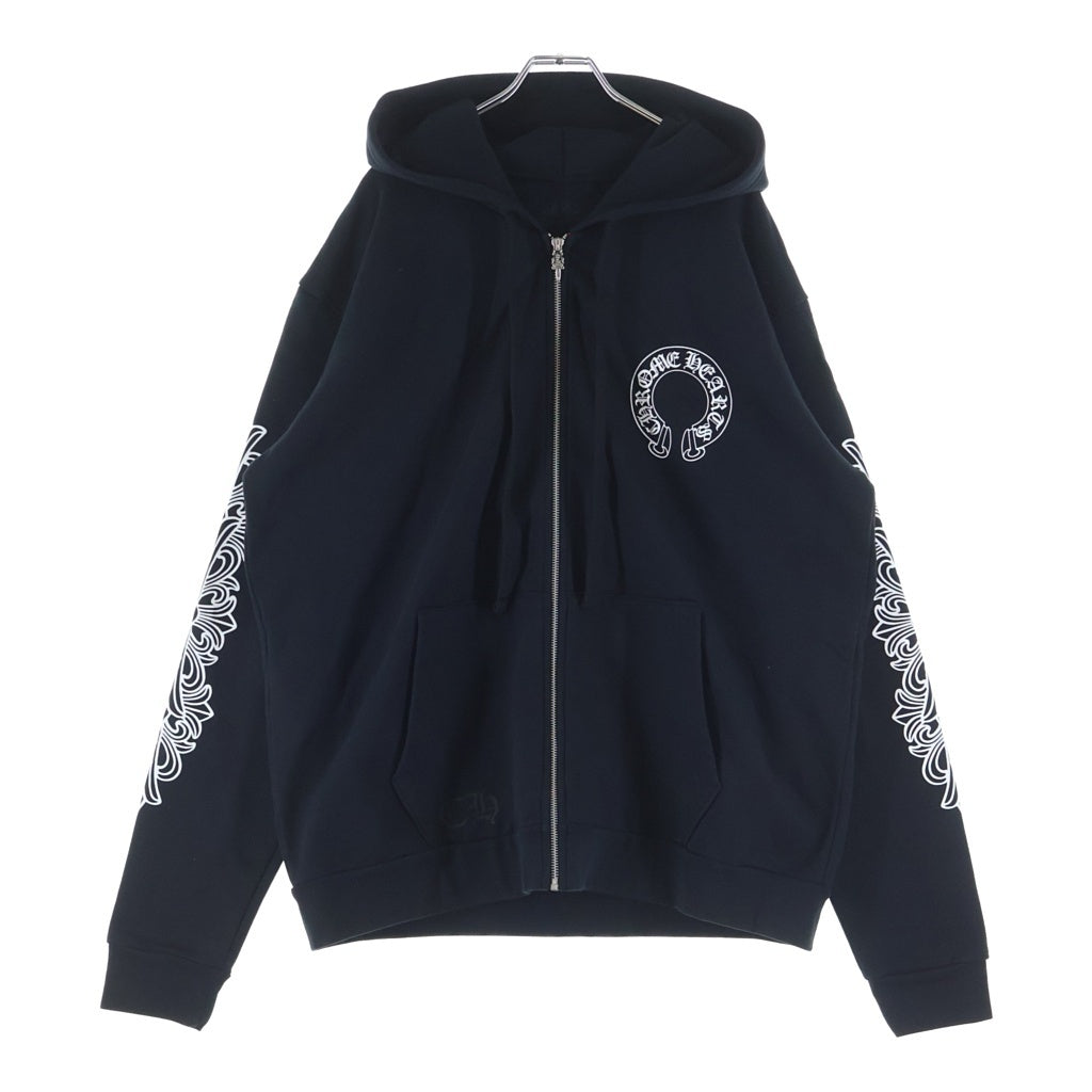 CHROME HEARTS(クロムハーツ) SWTSHRT HD ZIP 袖フローラルバックホースシュープリントジップパーカー