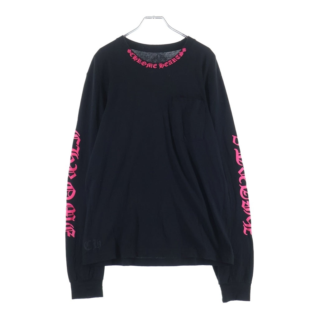 CHROME HEARTS(クロムハーツ) Old English Neck Logo Long Sleeve Tee オールドイングリッシュネックロゴ長袖Tシャツ カットソー ブラック/ピンク -