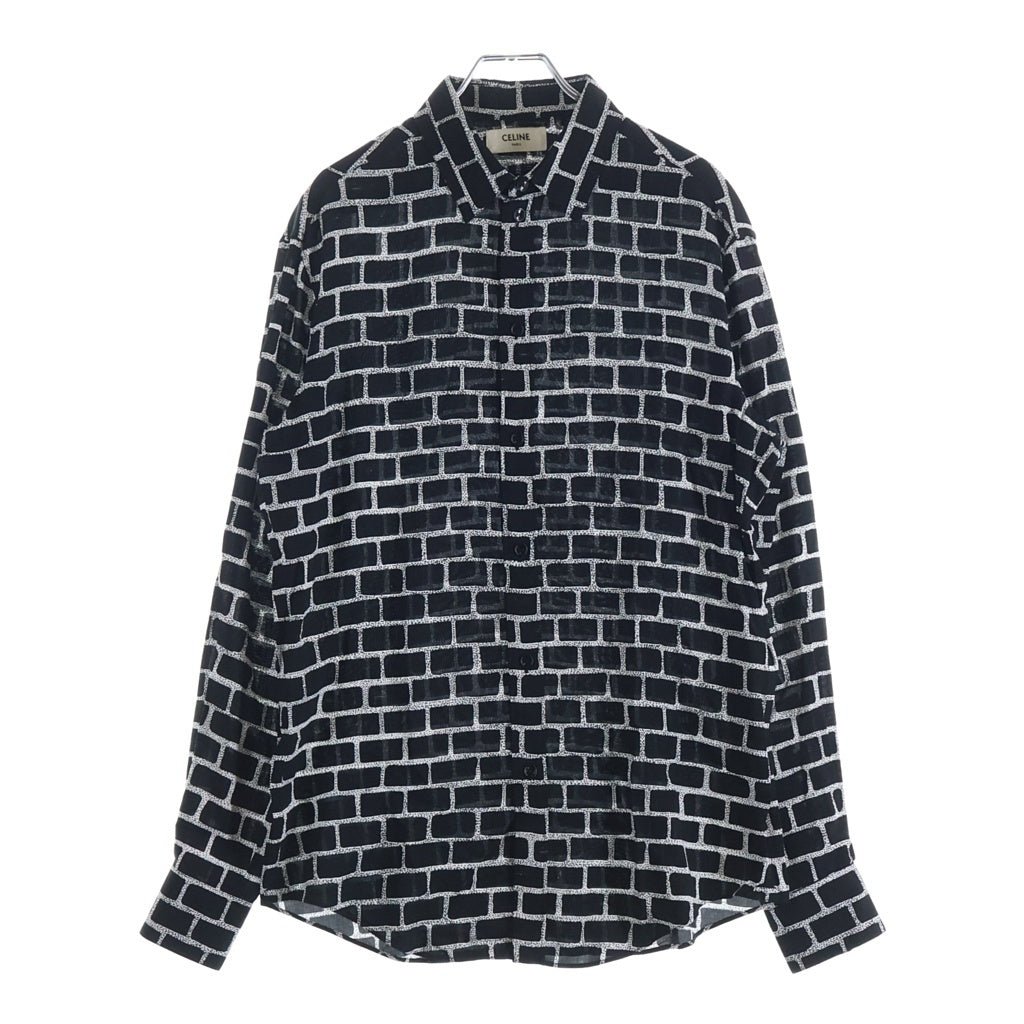 CELINE(セリーヌ) 19AW レンがモチーフ エディ期 総柄レーヨン長袖シャツ ブラック 2C154756F
