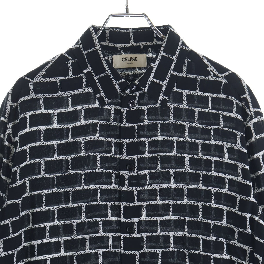 CELINE(セリーヌ) 19AW レンがモチーフ エディ期 総柄レーヨン長袖シャツ ブラック 2C154756F