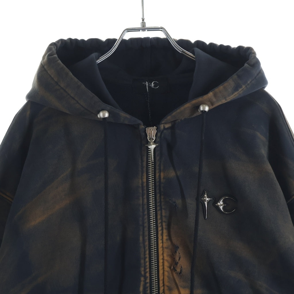 THUG CLUB(サグクラブ) 26SS TC TWO TONE WASHED ZIP-UP HOODIE ジップアップフーディー パーカー ブラック/オレンジ TC26SS0403 -