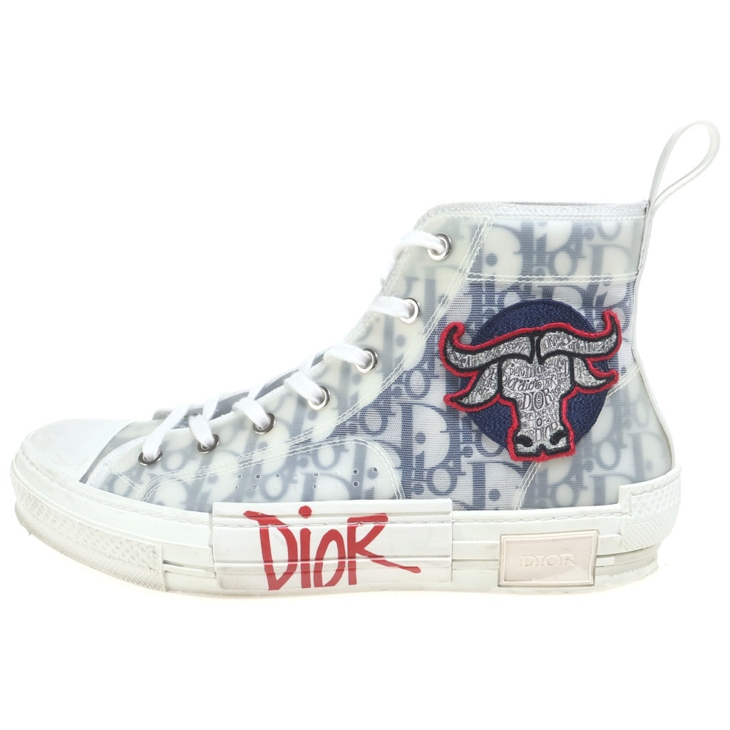Dior HOMME(ディオールオム) 20AW ×Shawn Stussy オブリーク柄 パッチ付き ハイカットスニーカー ホワイト 21CLS