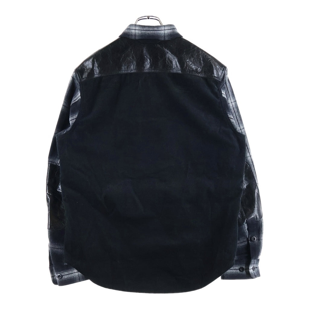 JUNYA WATANABE COMME des GARCONS(ジュンヤワタナベ コムデギャルソン) 25AW コットン フランネル チェック コーデュロイ レザー シャツ ブラック WP-B021