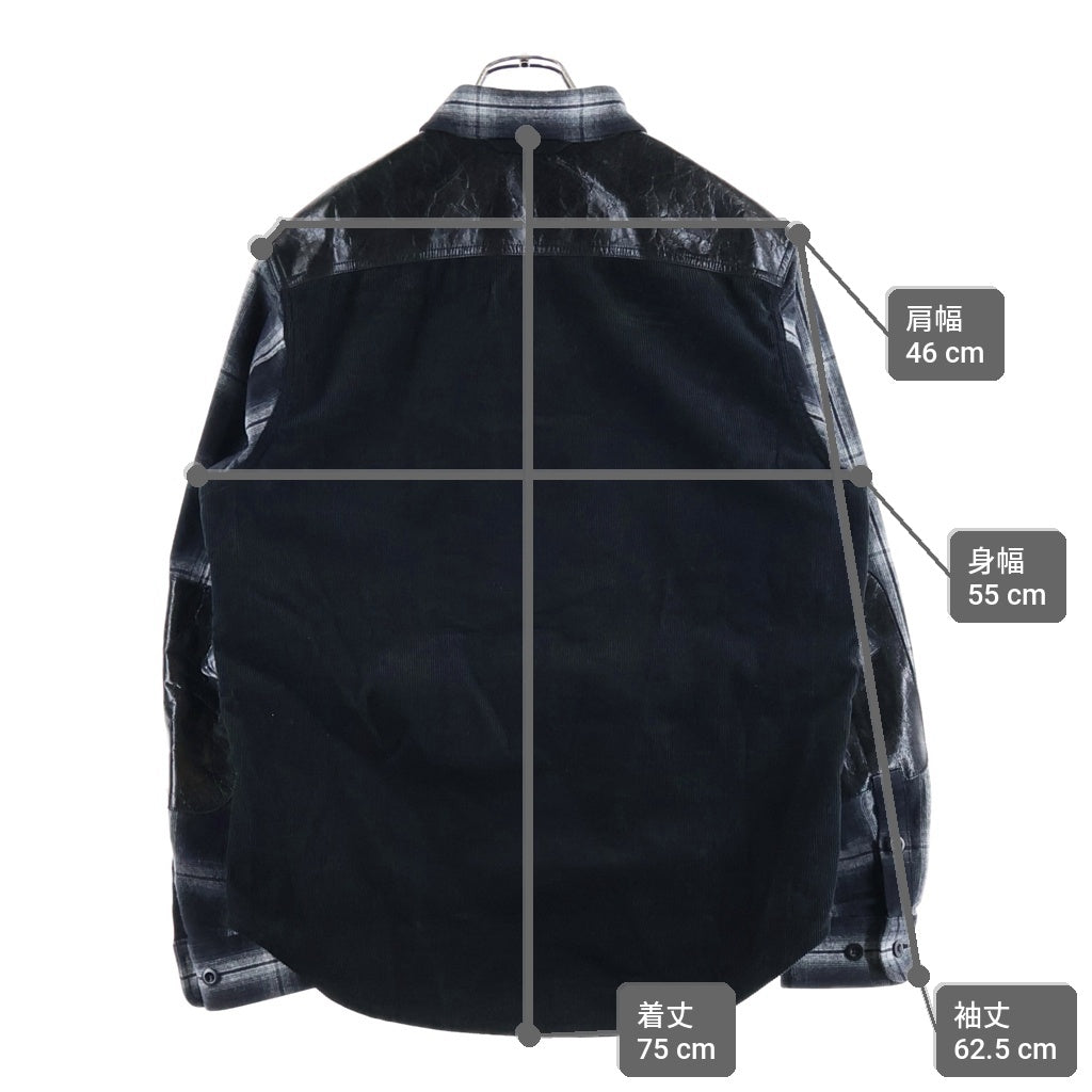 JUNYA WATANABE COMME des GARCONS(ジュンヤワタナベ コムデギャルソン) 25AW コットン フランネル チェック コーデュロイ レザー シャツ ブラック WP-B021