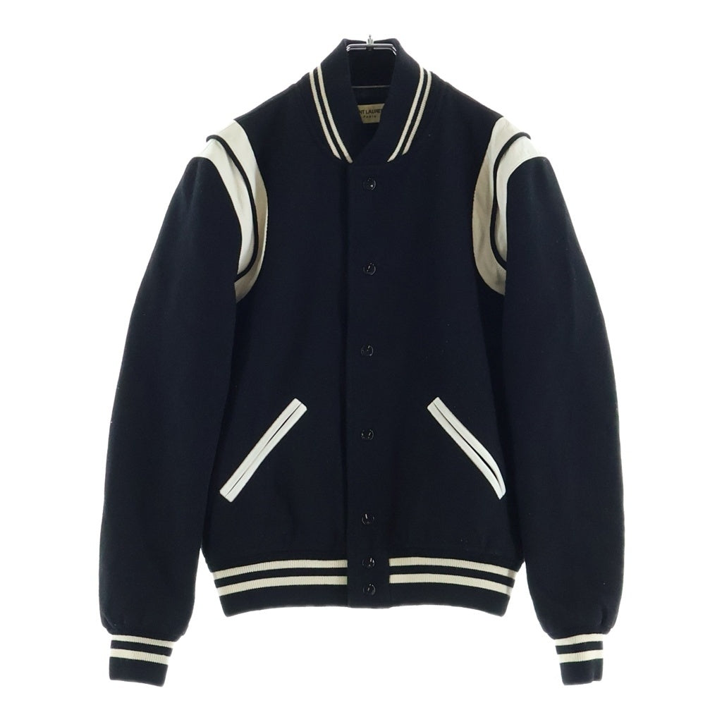 SAINT LAURENT PARIS(サンローランパリ) TEDDY JACKET テディジャケット レザートリムウールスタジアムジャンパー ブルゾン 354718 ブラック